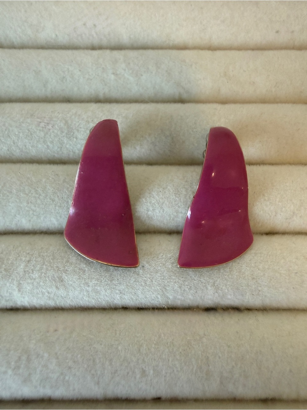 Magenta Enamel Clip-On Earrings - Women Jewelry